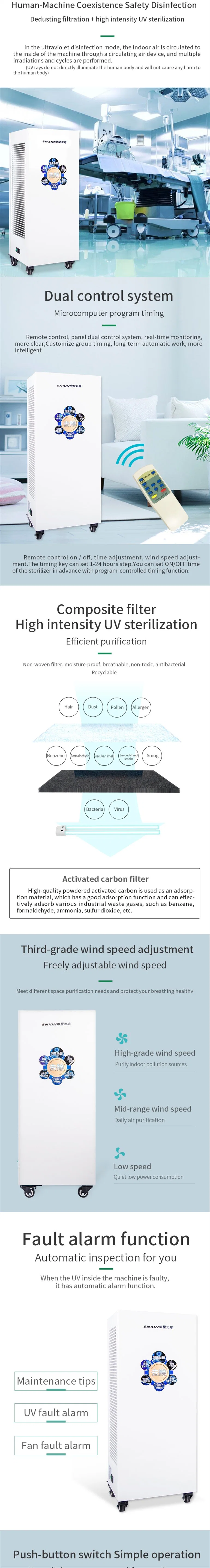 Snxin OEM Smart Ultraviolet Air Purifier Home 1200cbm Per Hour Portalbe Air Sterilizer with CE RoHS FCC Certificate