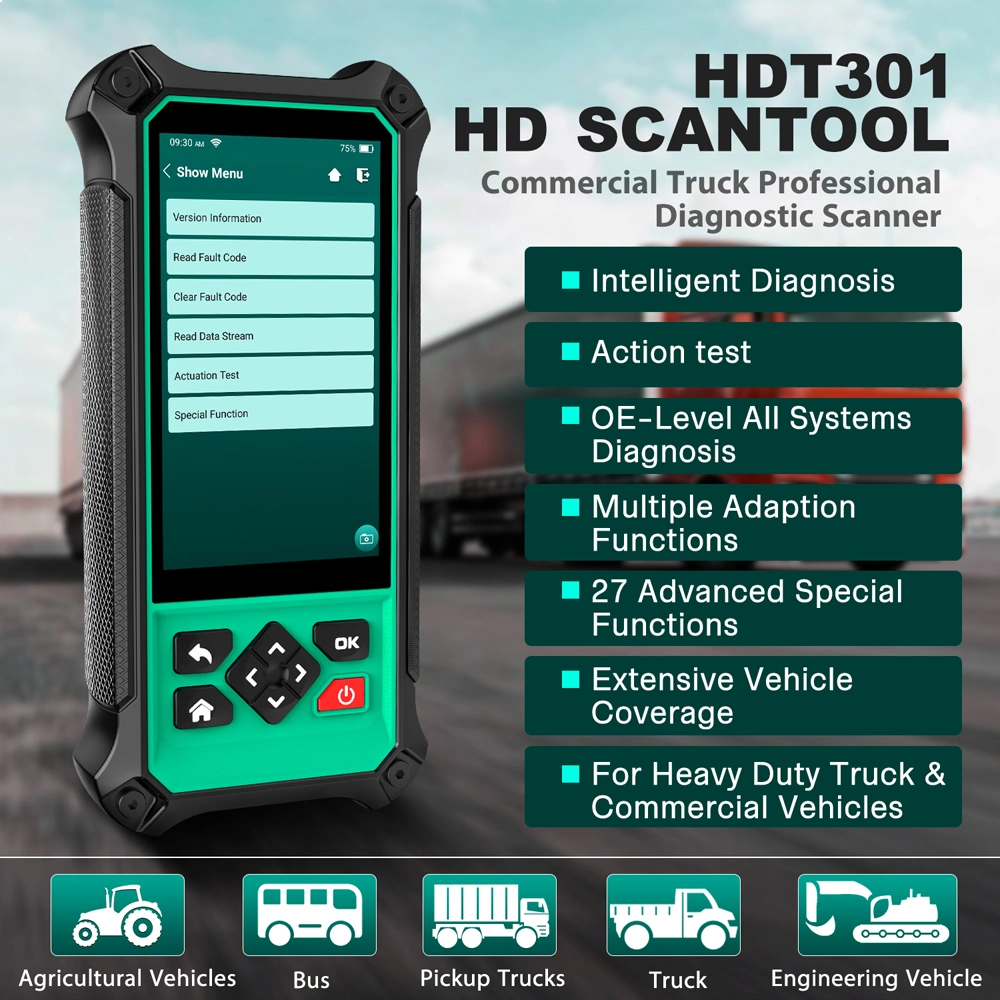 Newchip Hdt301 Heavy Truck Diagnose Scanner OBD2 Tool All System 27 Reset Air Meter DPF Injector Engine Hpbd Auto Code Reader